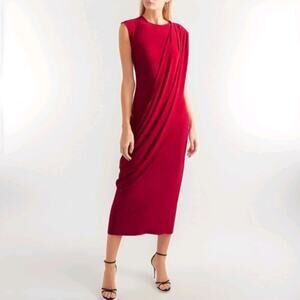 Norma Kamali Formal Gown Red Side Draped Dress Long Revolve Event Party Size S